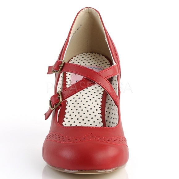 Flapper-35 Red Cross Strap Vintage Style Pump - Picture 2 of 4